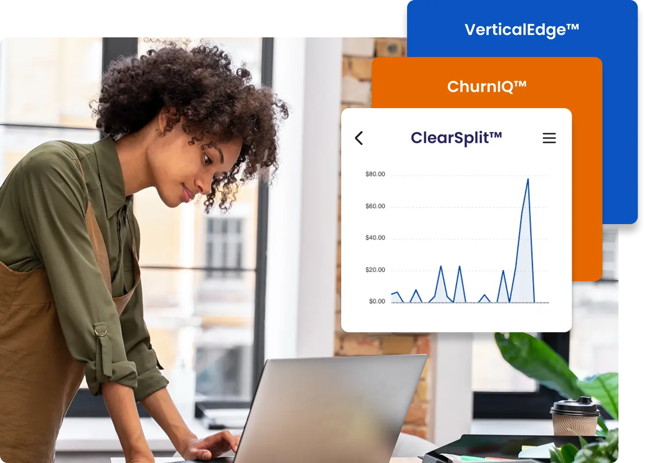 Strictly advanced merchant tools with ClearSplit partner compensation, ChurnIQ retention intelligence, and VerticalEdge industry-specific integrations