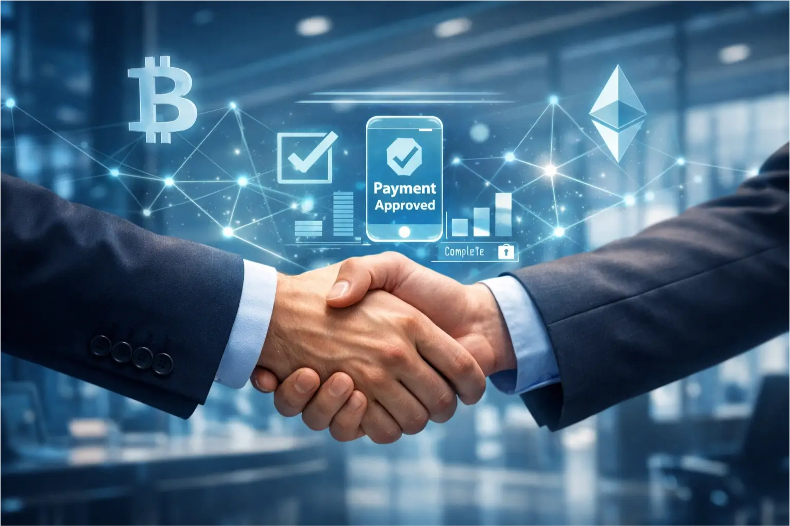 Strictly and Bead partnership enabling crypto payments for businesses Business handshake representing the partnership between Strictly and Bead enabling businesses to accept cryptocurrency and digital wallet payments through modern fintech payment infrastructure.